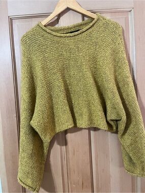 Topshop Cropped Mustard Knit Crewneck Sweater